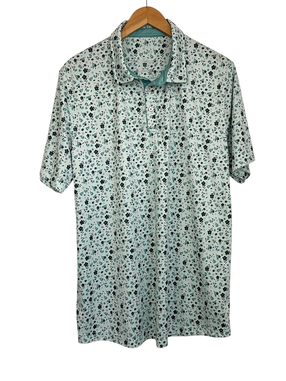 Swannies Mens Floral Golf Polo Shirt Sz XL Teal White Sort Sleeve Performance